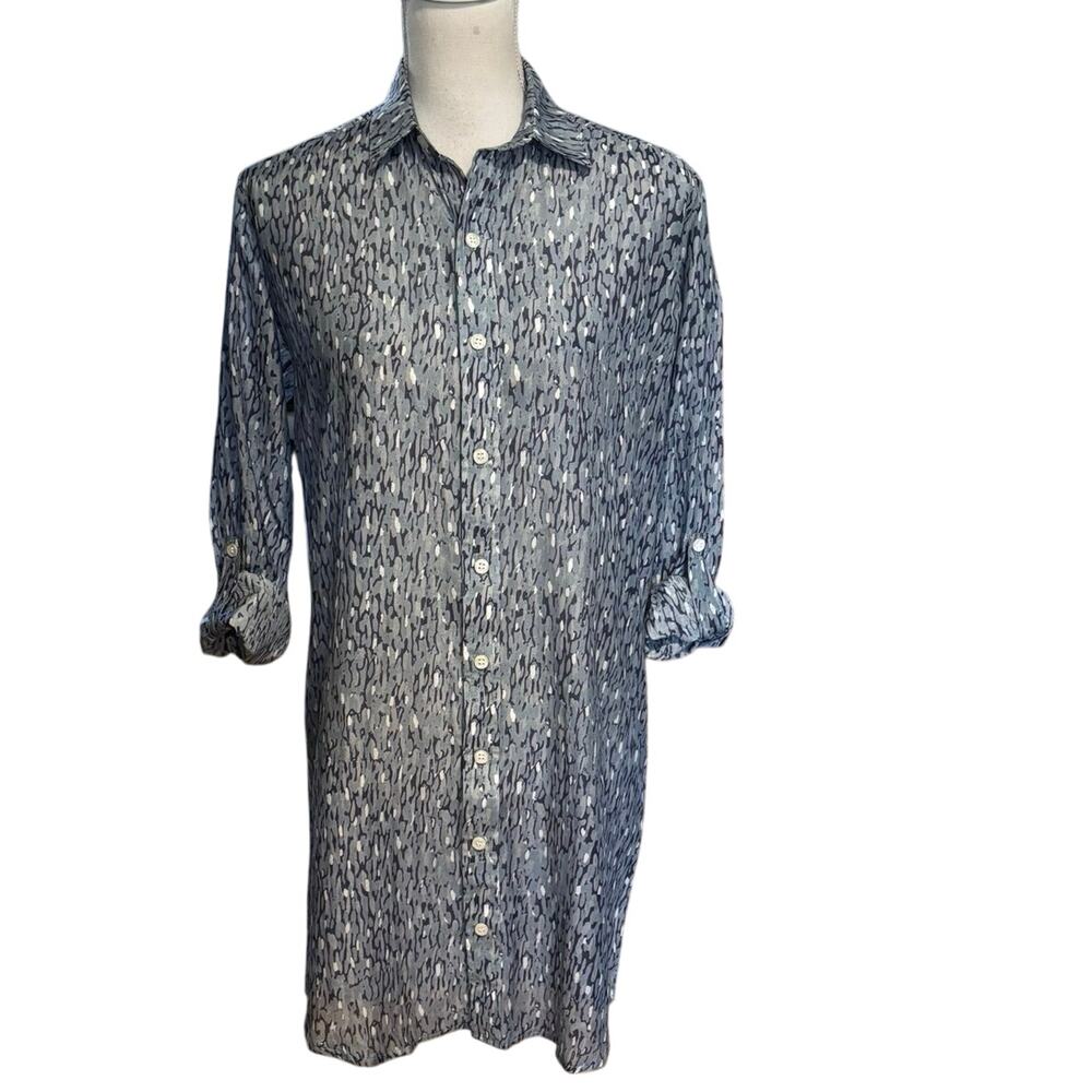 Emily Phillips Women’s Size 3 US S Blue Print Mini Shirt Dress Made in USA
